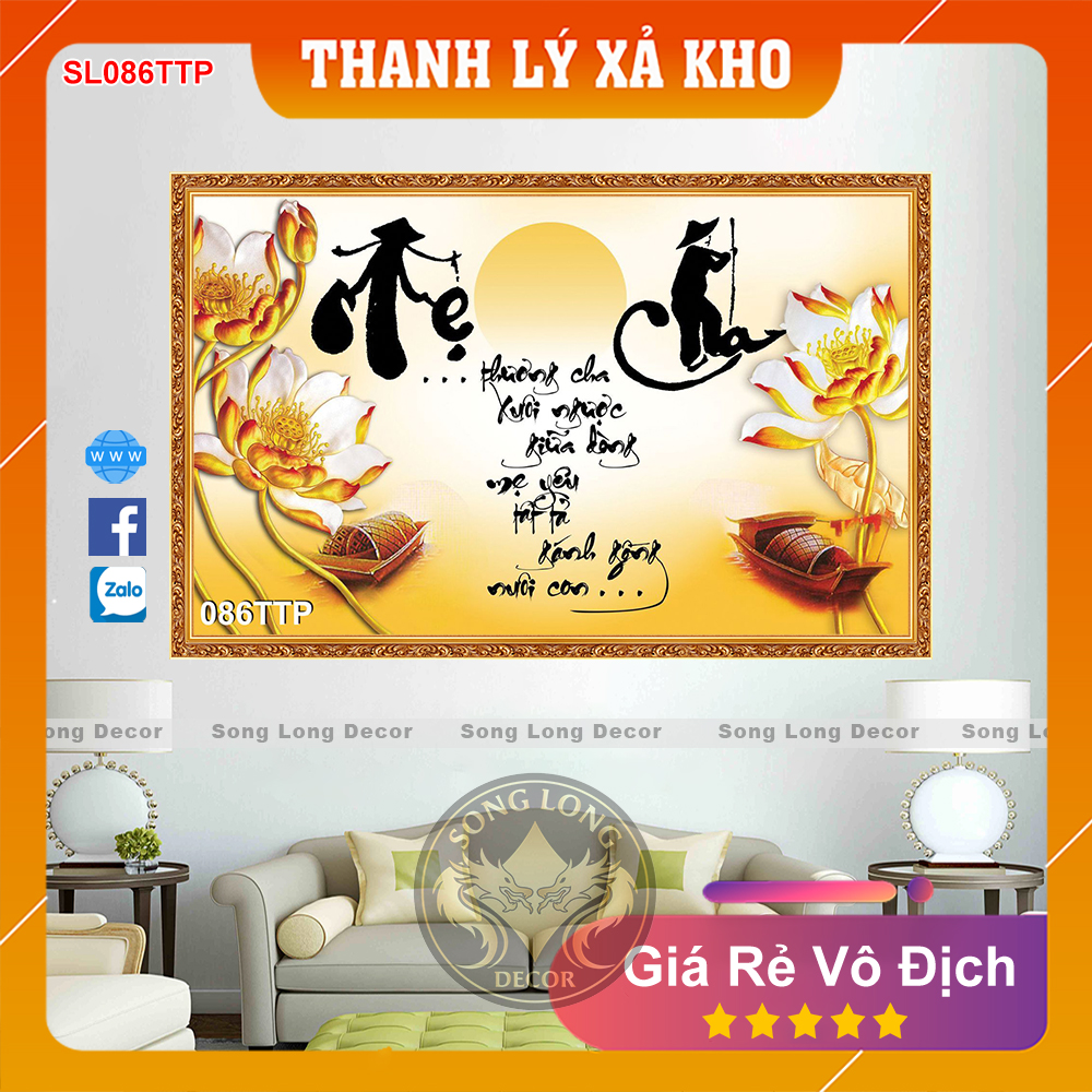 Tranh Dán Tường Chữ Cha Mẹ- SL086TTP-Tranh 3d Thư Pháp - Song Long Decor