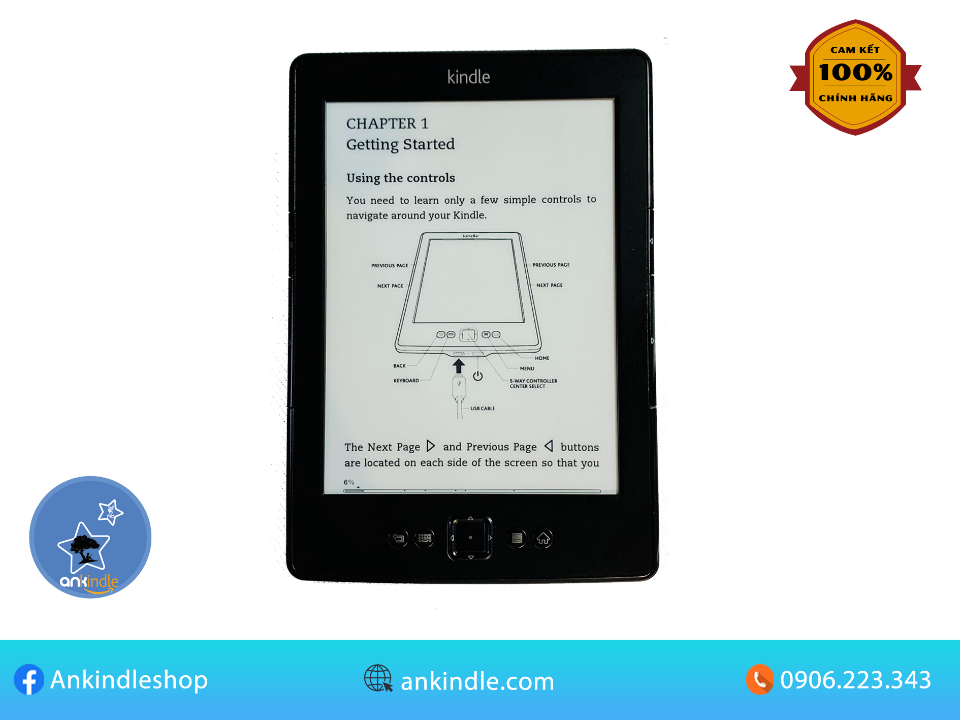Máy Đọc Sách Amazon Kindle Basic 8th không có đèn nền