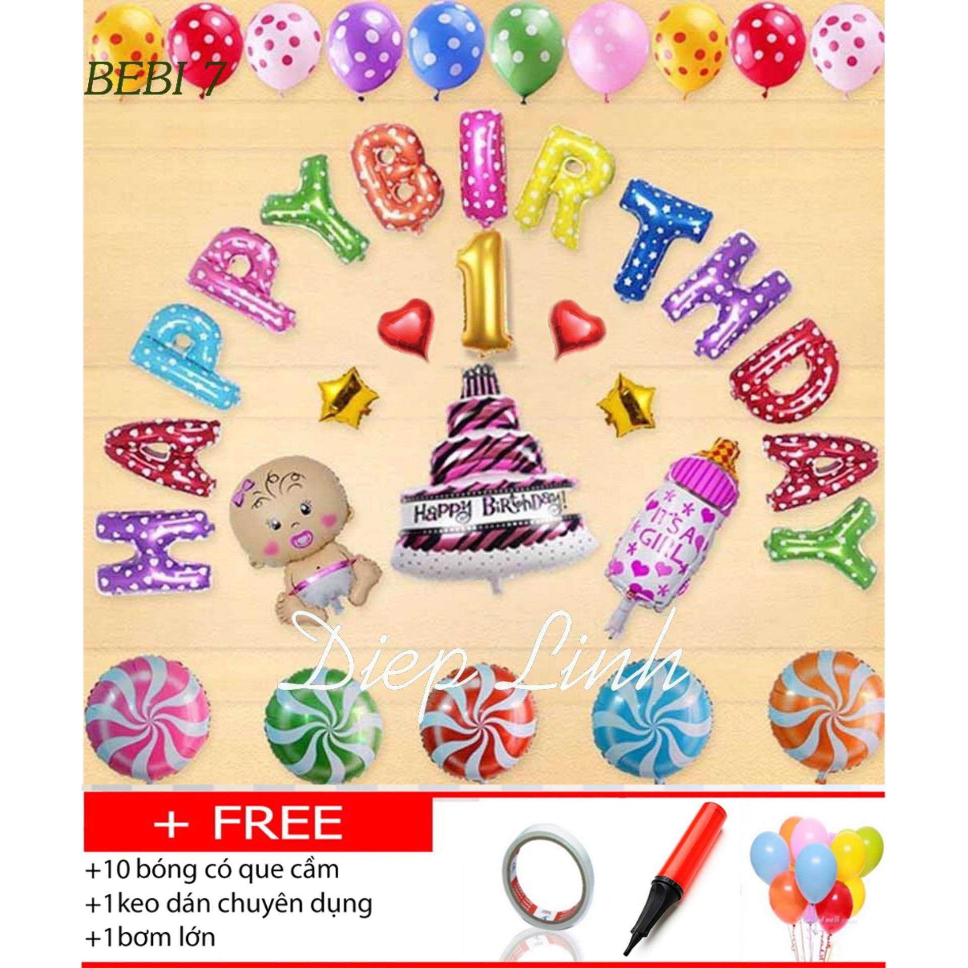 [HCM]set bóng trang trí sinh nhật cho Bé tuổi Tý/Heo/Cún/Gà 1 Tuổi/ 2 Tuổi/3 Tuổi (Kèm bơm+băng keo dính bóng)