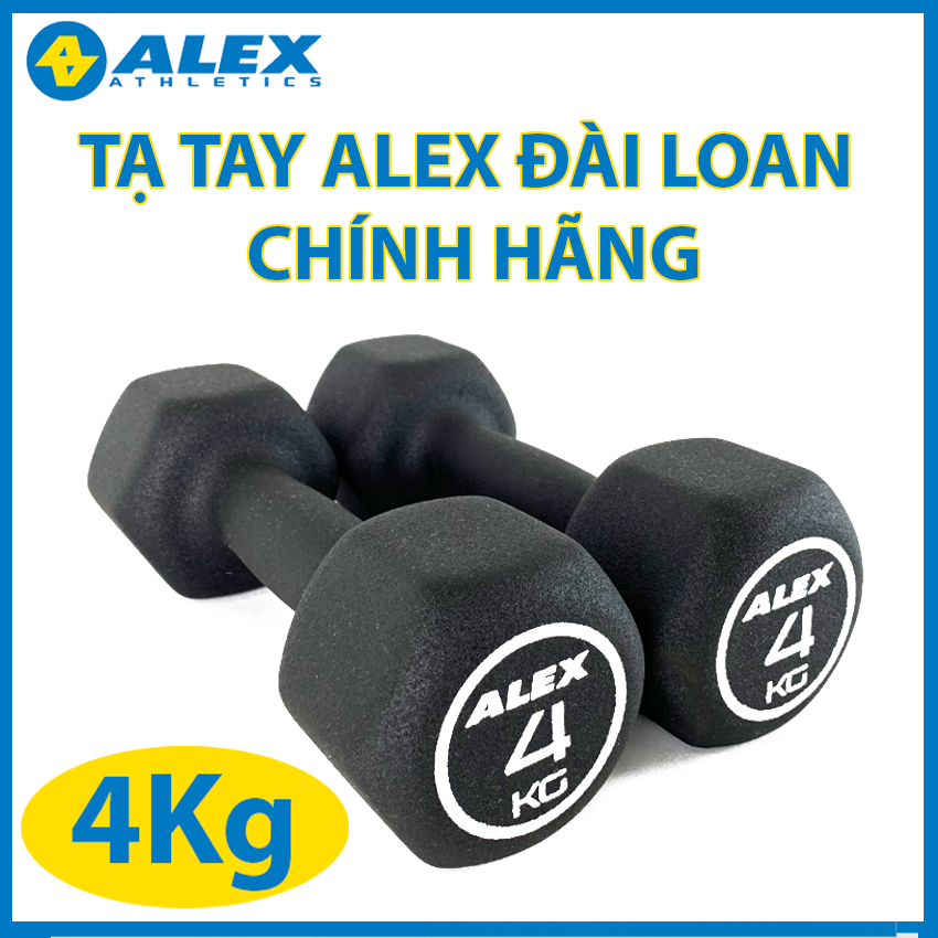 Bộ Tạ Tay Lục Giác ALEX Cao Cấp 4Kg, Lõi Gang Đặc Bọc Cao Su Nhám Màu Đen