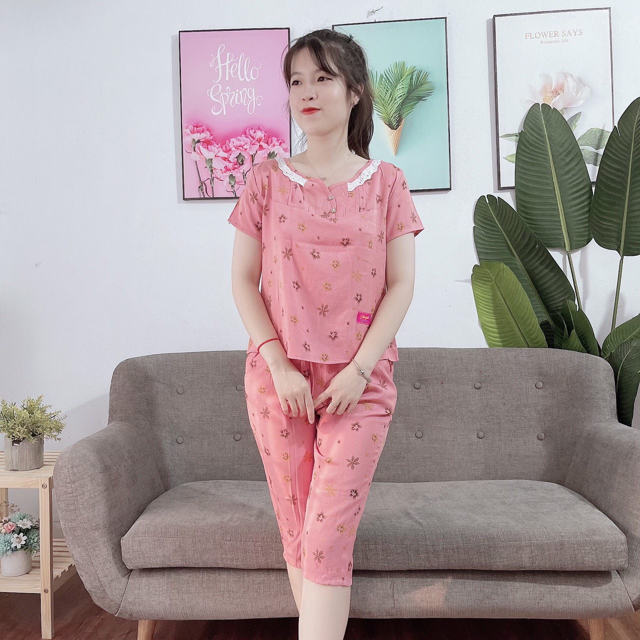 [Đồ Ngủ] Đồ Bộ Mặc Nhà Quần Lửng Chất Đũi Lạnh Loại 1