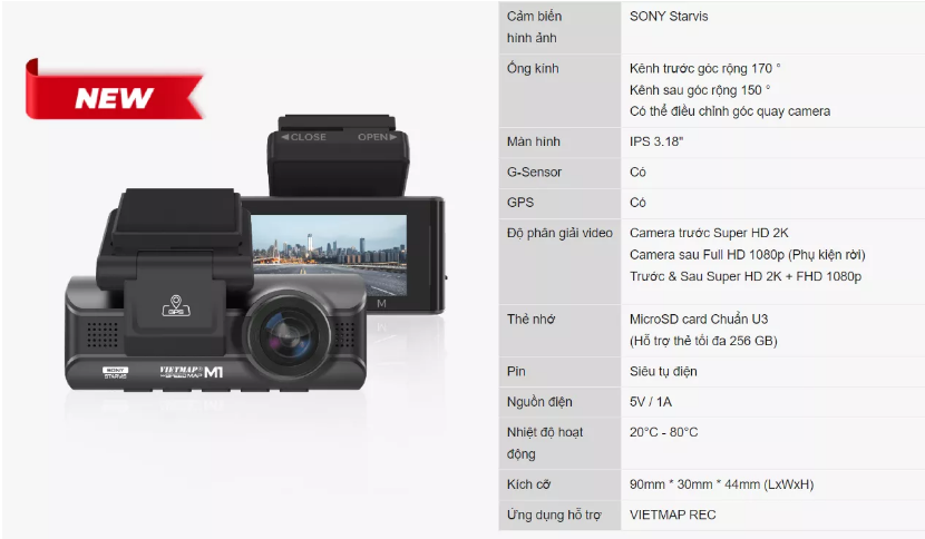 Camera hành trình Vietmap Speed Map M1[ Bảo hành 1 năm + thẻ nhớ 32G]