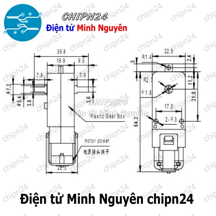 [1 cái] (Q116) Động cơ DC giảm tốc V1 (2 trục 1:48) - HH001925