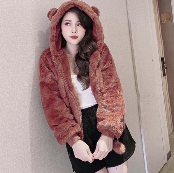 Nguyen Thuy975798 Store( KÈM ẢNH THẬT) ÁO KHOÁC LÔNG CỪU TAI GẤU KHÓA QUẢ BÔNG THỜI TRANG HÀN QUỐC R4