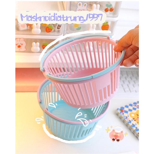 Giỏ Mini Đựng Mỹ Phẩm, Phụ Kiện, Đồ Dùng Có Tay Cầm Màu Sắc Basic