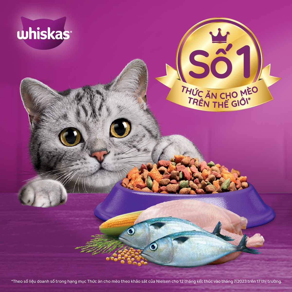 [Quà tặng không bán] Thức ăn mèo Whiskas vị cá thu túi 480g