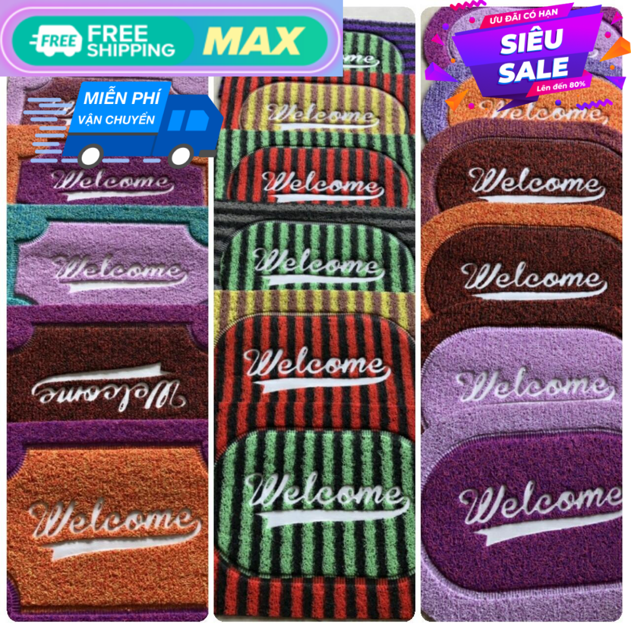 Combo 3 thảm chùi chân Welcome (giao màu ngẫu nhiên)