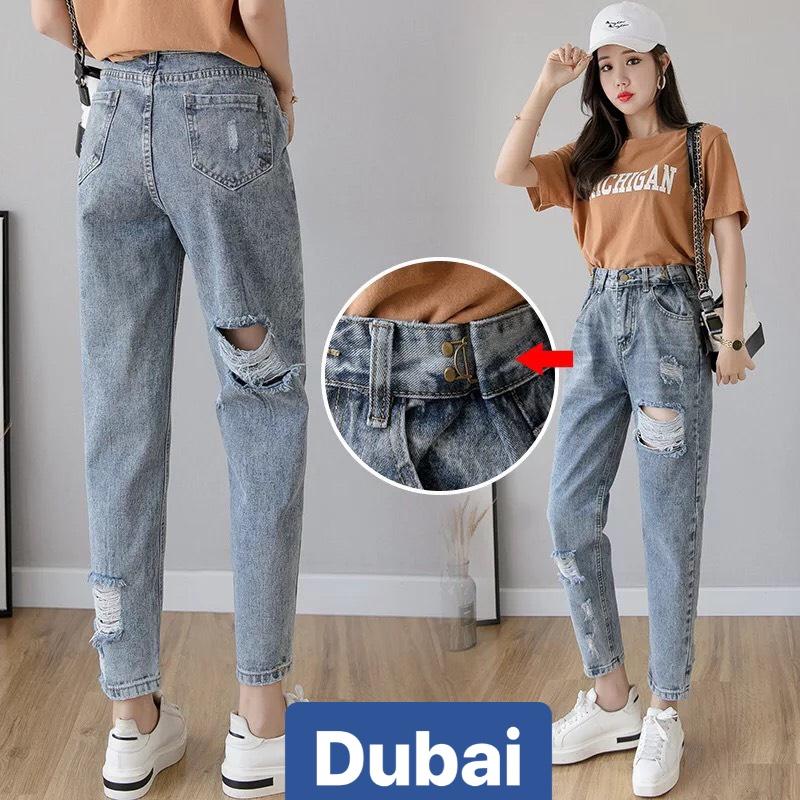 QUẦN JEAN BAGGY NỮ XANH RÁCH ĐÙI SAU VÀ GÓT SAU HOT TREND LƯNG CAO NÂNG MÔNG CAO CẤP DB-56 - DUBAI FASHION
