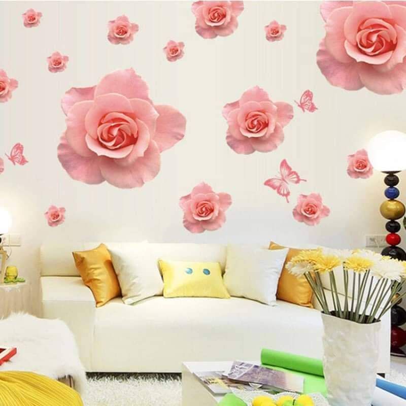 Decal dán tường hoa hồng phấn