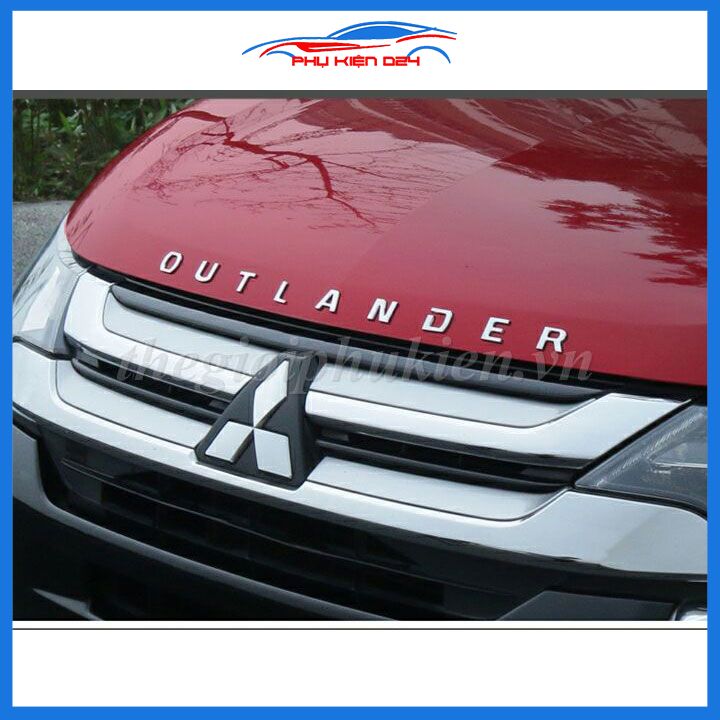 Tem dán capo, logo chữ nổi OUTLANDER màu bạc dán Capo 3D