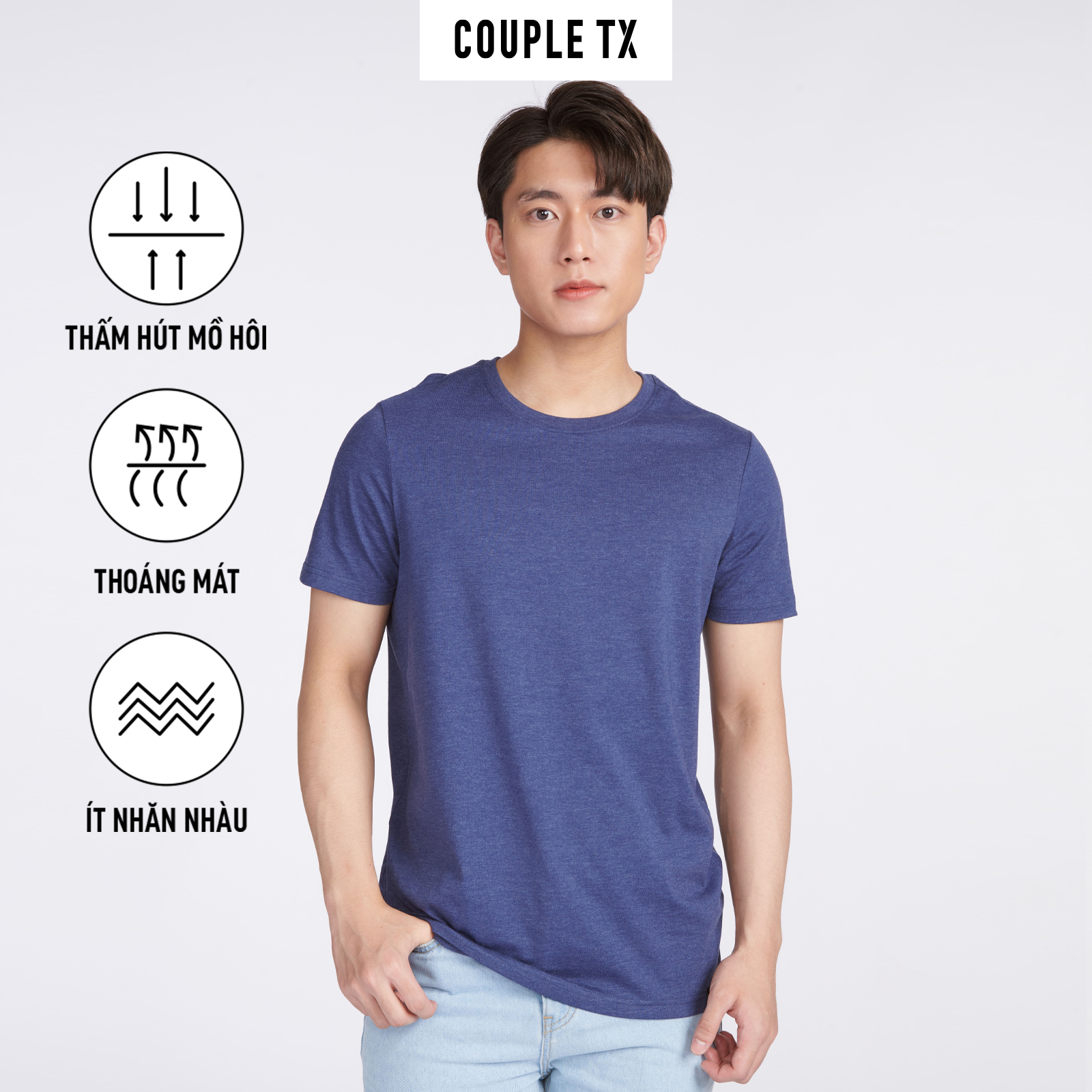 Áo Thun Nam COUPLE TX -  Áo Thun Trơn Basic Cotton, Cổ Tròn, Form Fit