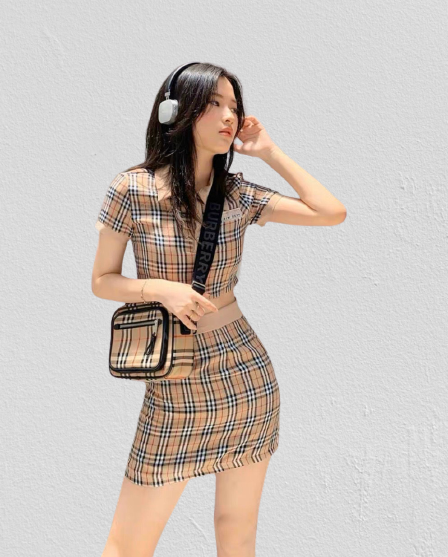 Đầm nữ chân váy ca rô áo cổ sơ mi  thời trang mới Đ 101