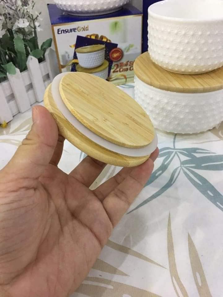 Bộ 2 thố sứ nắp gỗ cao cấp
