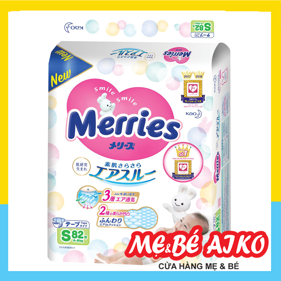 [HCM]Bỉm - Tã dán Merries size S - 82 miếng (cho bé 4 - 8kg)