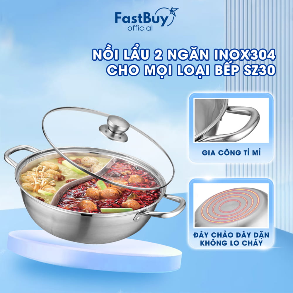 Nồi lẩu inox 2 ngăn đa năng size 30cm