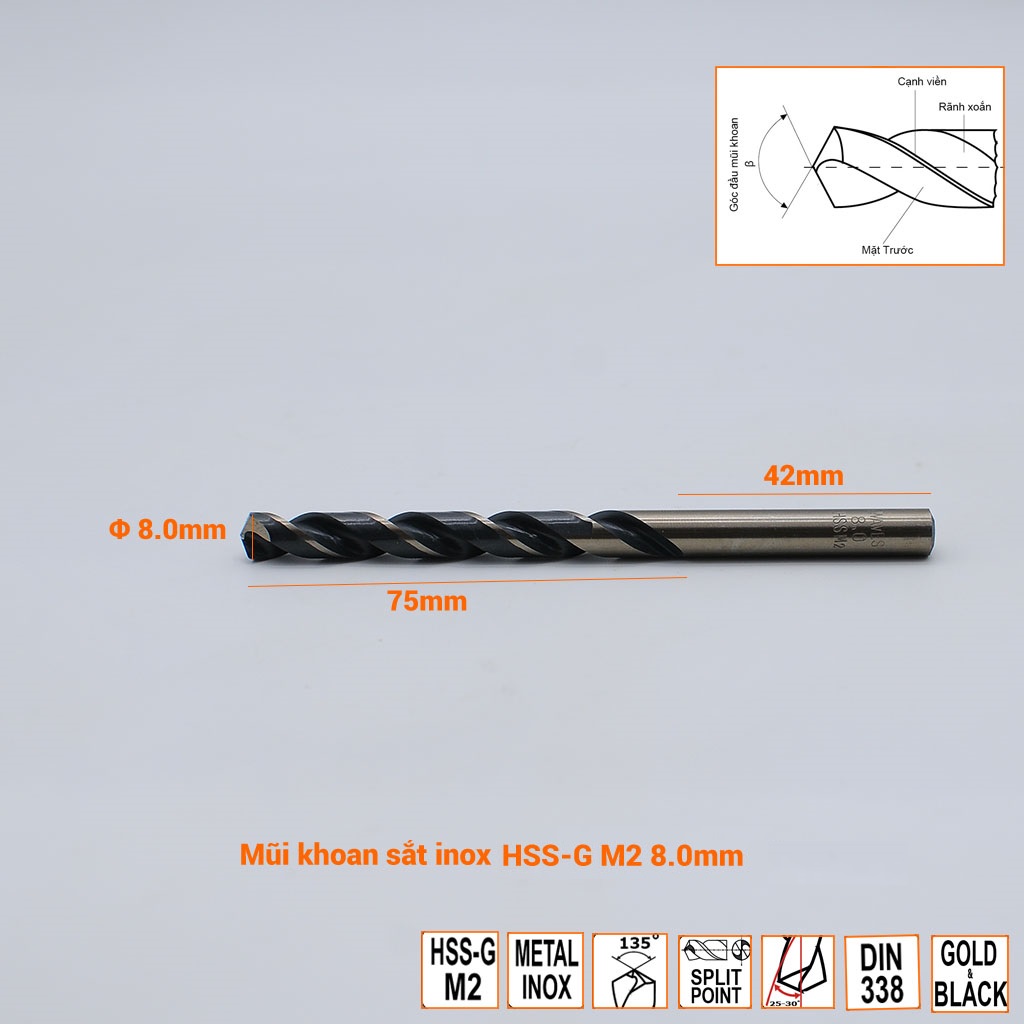 Mũi khoan sắt inox Wave HSS size tùy chọn