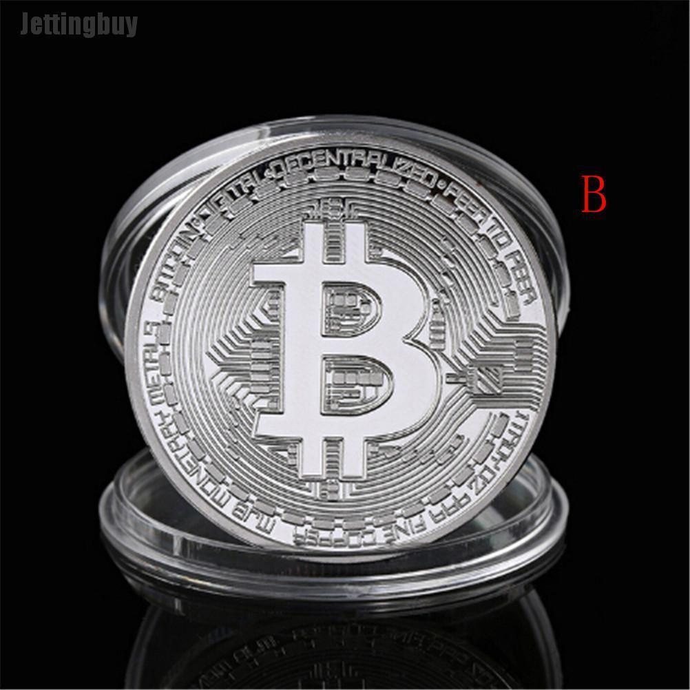 Jettingbuy Gold Bitcoin Commemorative Round Collectors Coin Bit Coin Silver Plated Coin