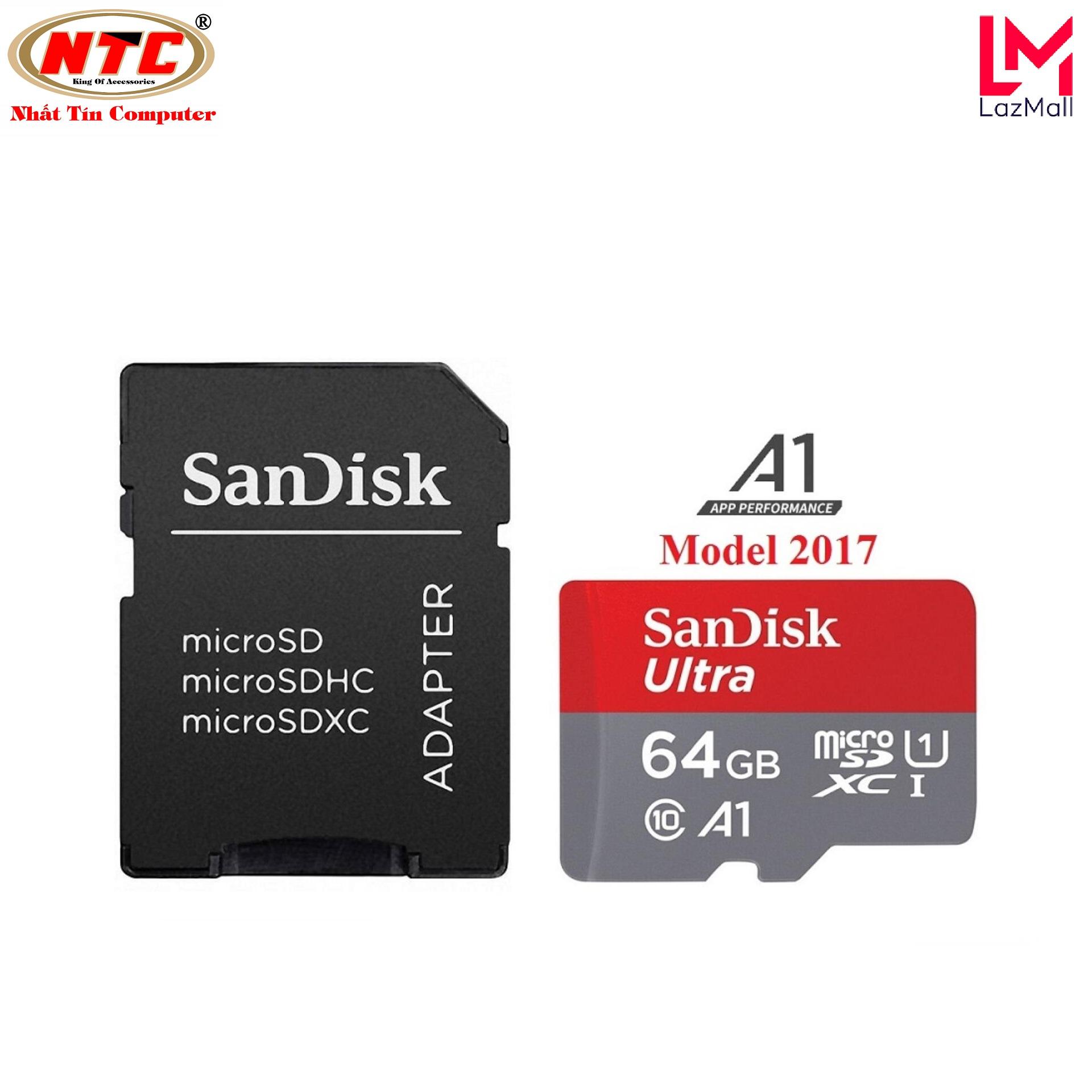 Thẻ nhớ MicroSDXC SanDisk Ultra A1 64GB Class 10 U1 100MB/s kèm adapter - Model 2017 (Xám đỏ)