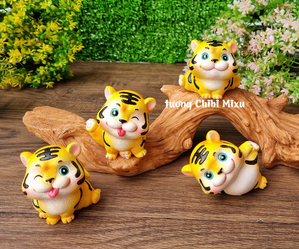 Bộ 04 tượng Hổ vàng May Mắn - Tài Lộc mẫu 03