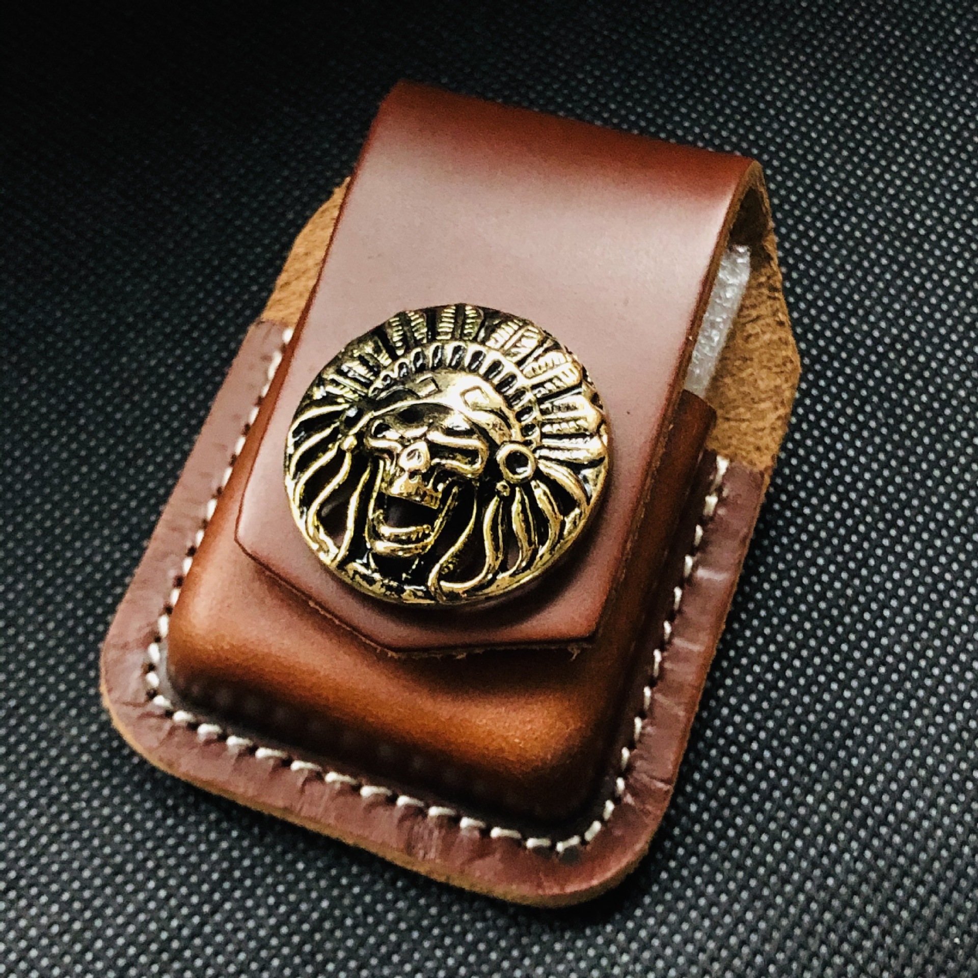 ( Loại Xịn ) Bao Da Đựng Bật Lửa Zippo Có Thể Đeo Thắt Lưng ( Có Nút Đồng Nổi)