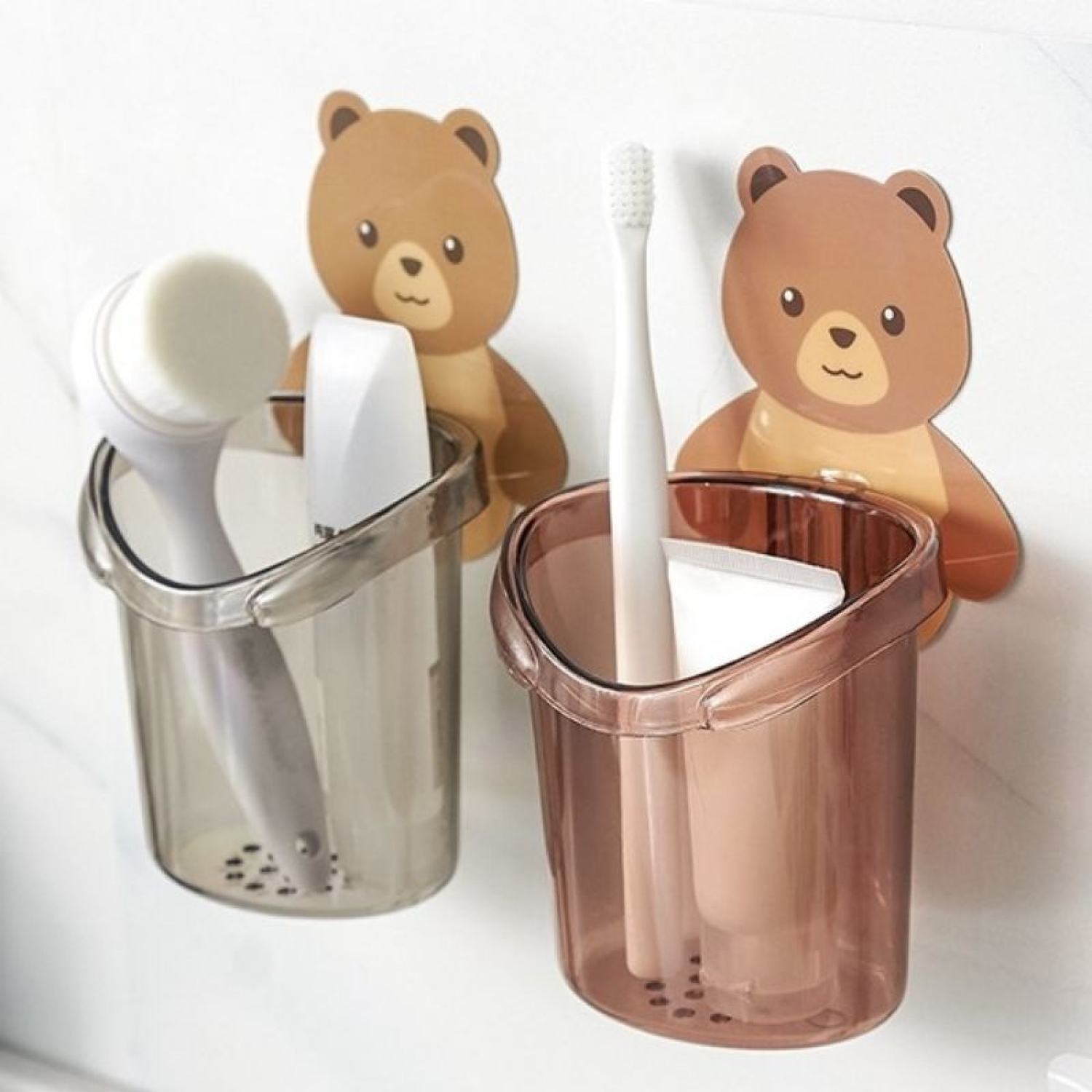 Cốc gấu dán tường đựng bàn chải