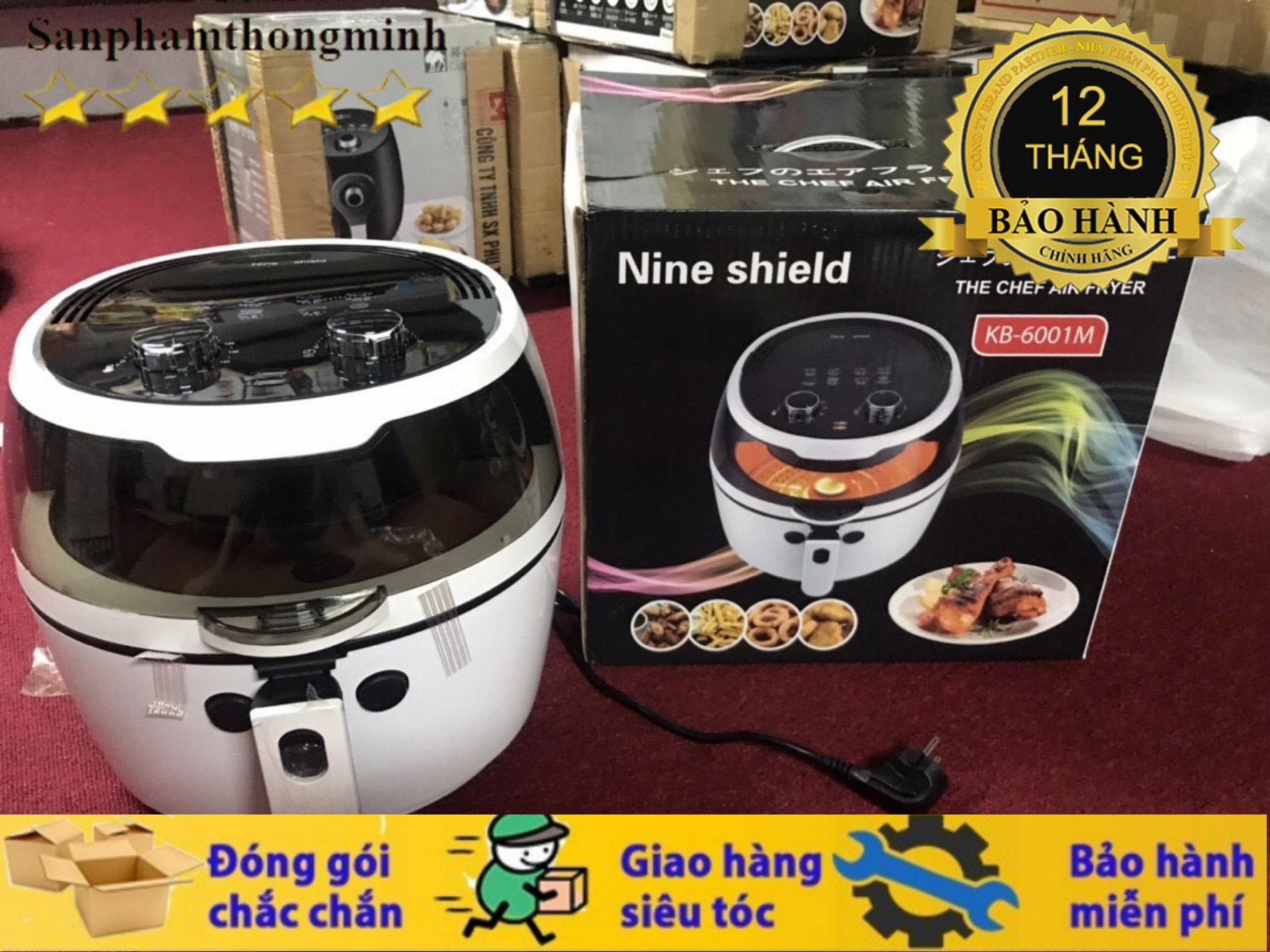 (Bảo Hành 12 Tháng )Nồi Chiên Không Dầu CƠ Nine Shield 8 lít