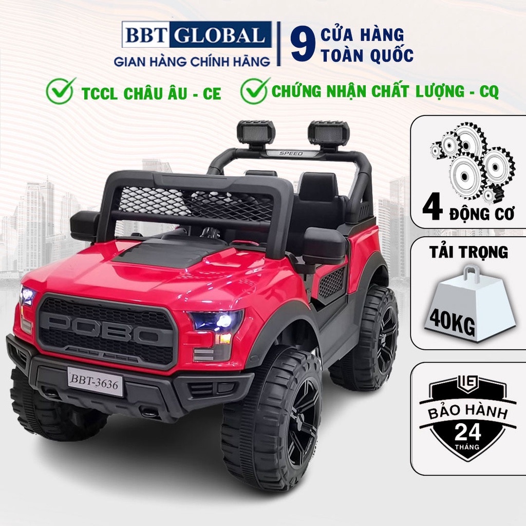 [FREESHIP HN, HCM + BH 2 năm] Xe Ô tô điện trẻ em địa hình chính hãng BBT Global BBT-3355 2 động cơ/4 động cơ BBT-3636, tải trong tối đa 40kg - Tặng quạt tích điện