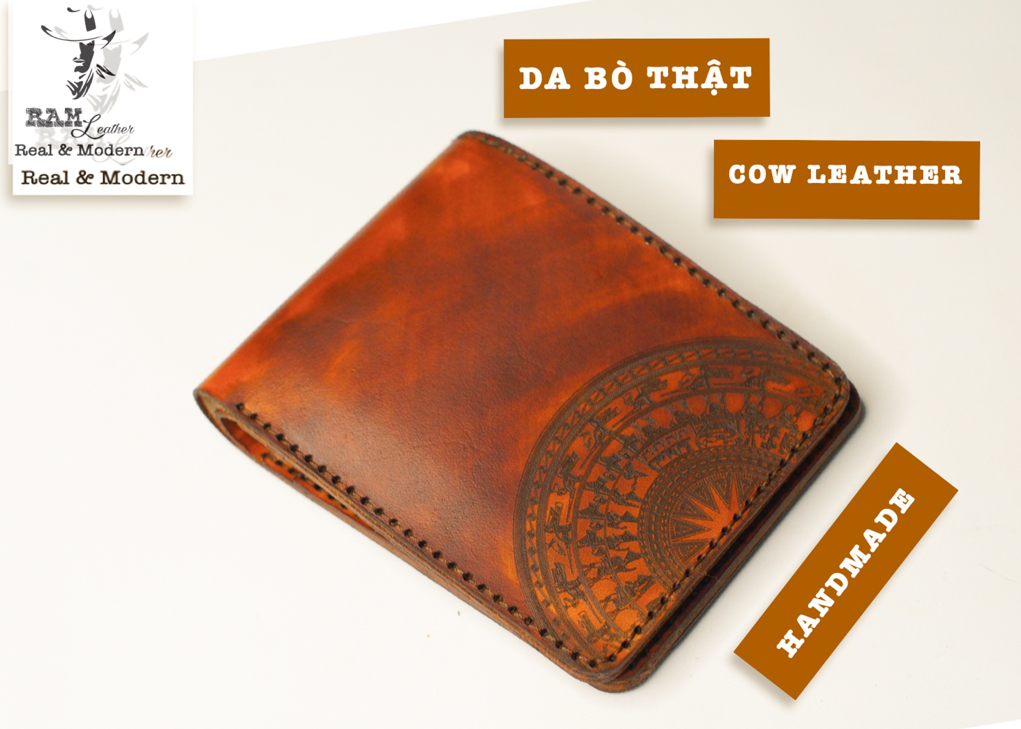 Ví Siêu bền RAM Leather Trống Đồng Dáng Ngang Lightbrown (Da Bò Thuộc Thảo Mộc Vegtan Wallet)