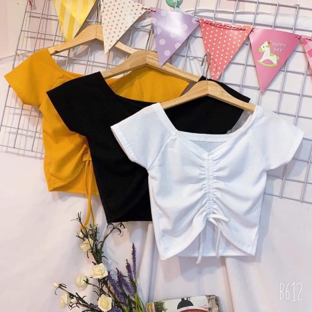 Áo Croptop Dây Rút Mặc Được 2 Kiểu