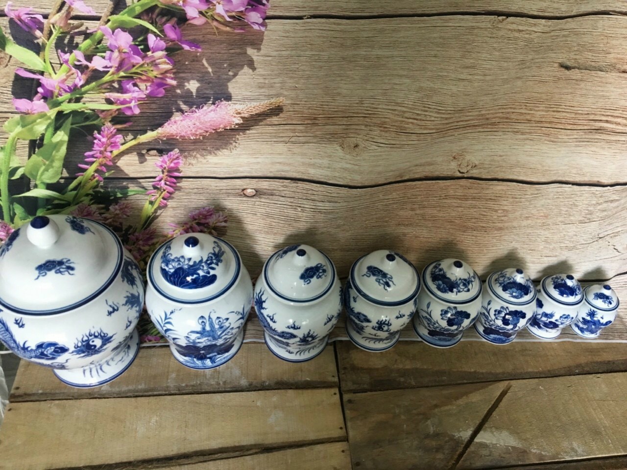 Choé Thờ Đựng Muối,Gạo,Nước men lam bát tràng