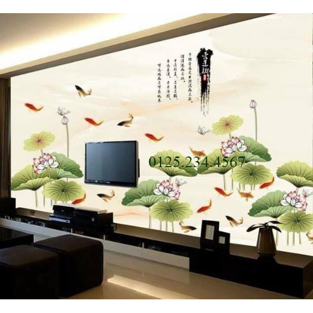 Decal dán tường Cửu Ngư ( Cá và hoa sen 01)