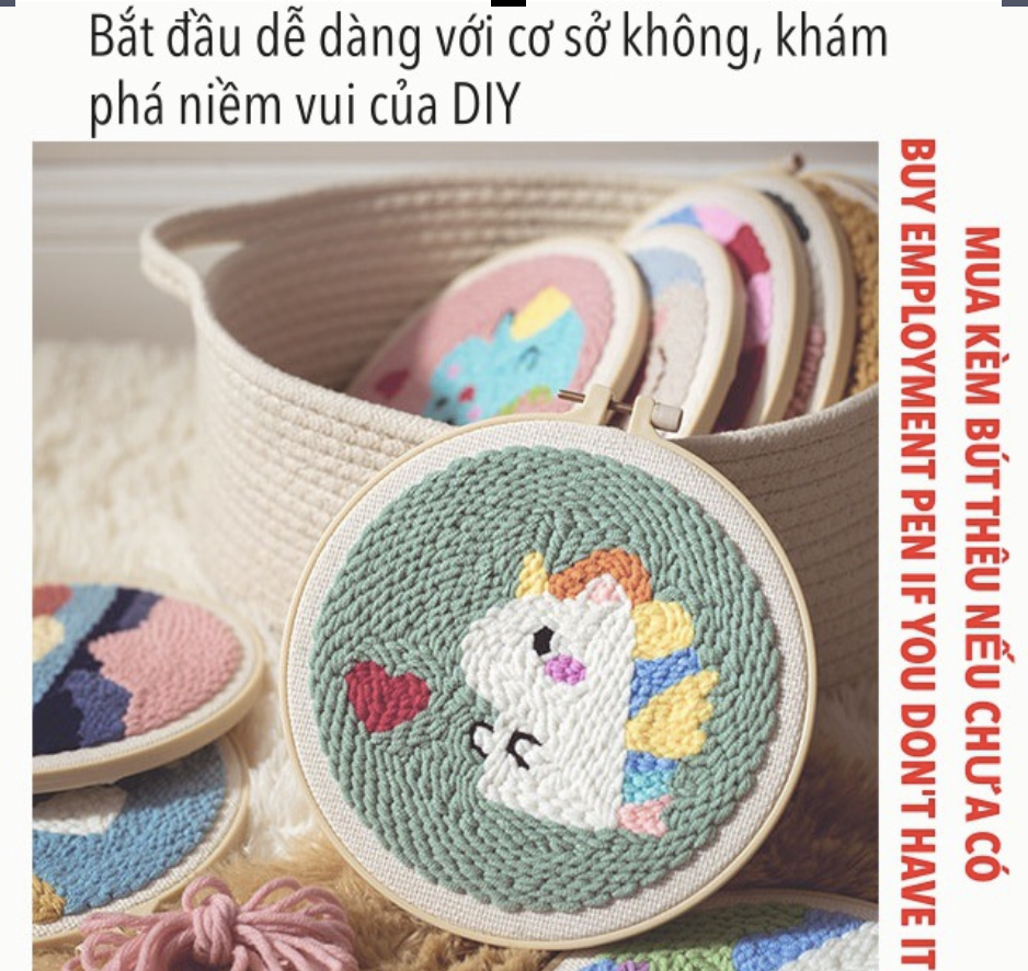 [HCM]Bộ Len Xù Kỳ Lân Mộng Mơ - Punch Needle