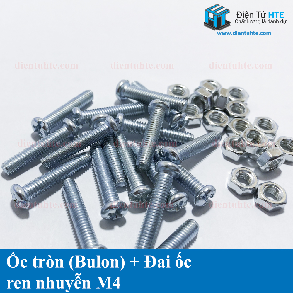 Ốc tròn (Bulon) + Đai ốc ren nhuyễn M4