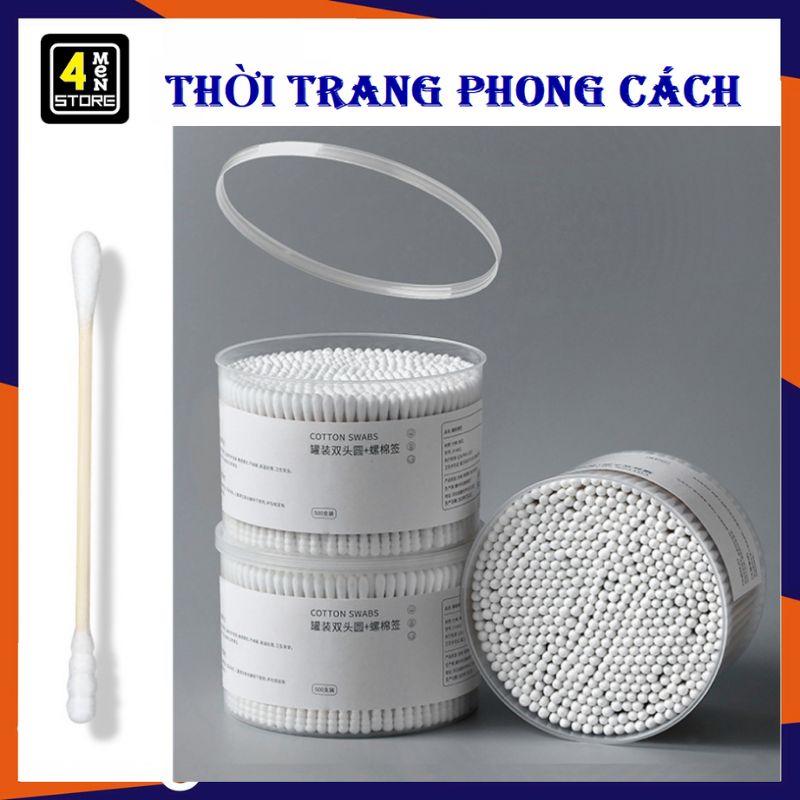 Hộp Tăm Bông 500 Que Thân Gỗ 2 Đầu Tròn Xoắn Ngoáy Tai , Nặn Mụn / Hộp 500 Bông Tăm Ngoái Tai 100% Bông Cotton Tự Nhiên An Toàn Với Môi Trường