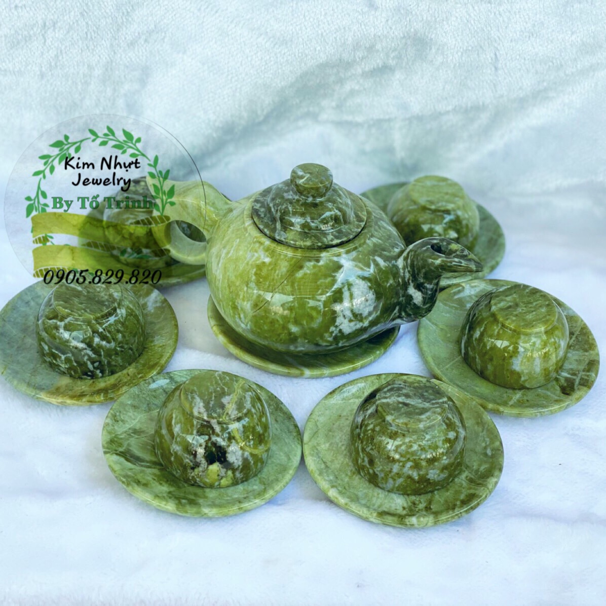 BỘ ẤM TRÀ NGỌC SERPENTINE TỰ NHIÊN