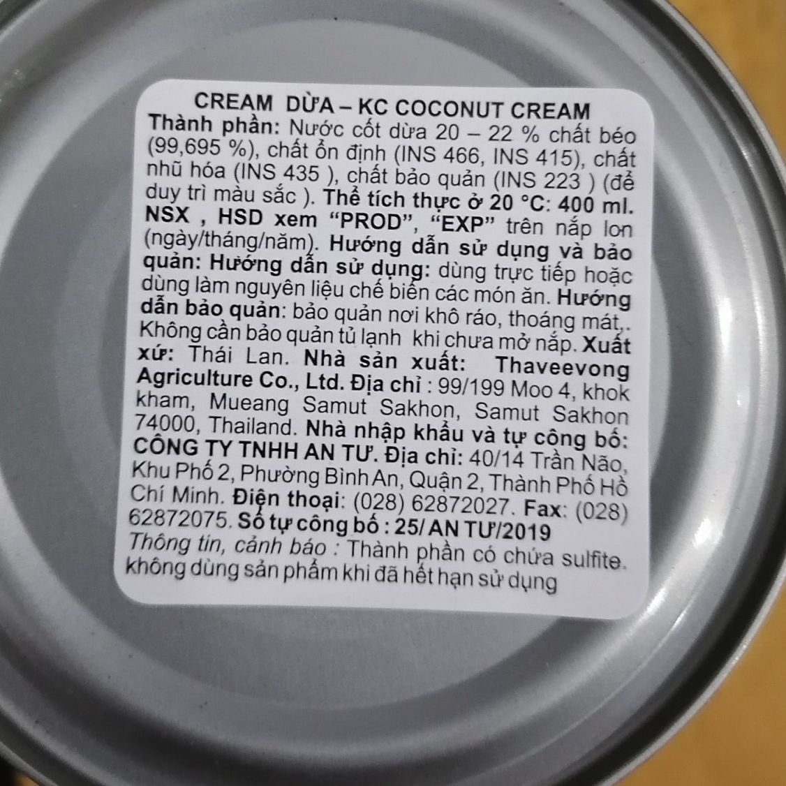 [Hộp 400ml] NƯỚC CỐT DỪA ĐẬM ĐẶC [Thailand] KC Coconut Cream (atu)