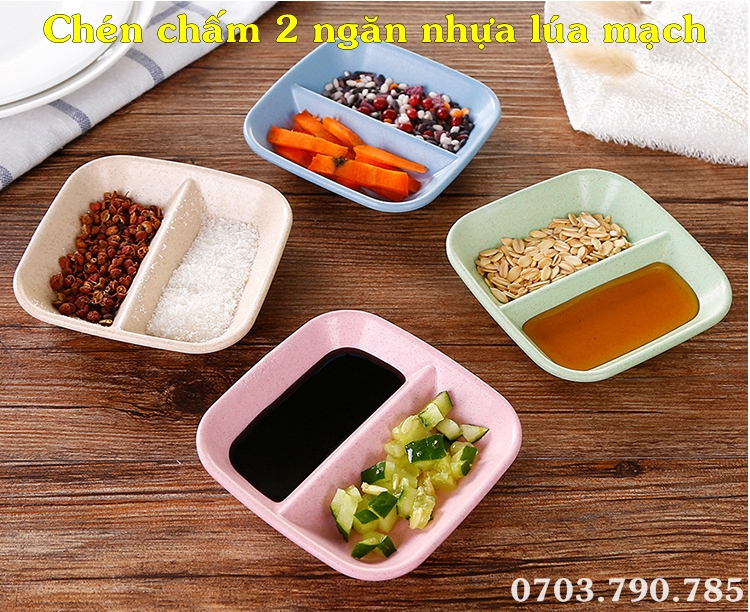 [HCM]Chén chấm 2 ngăn nhựa lúa mạch