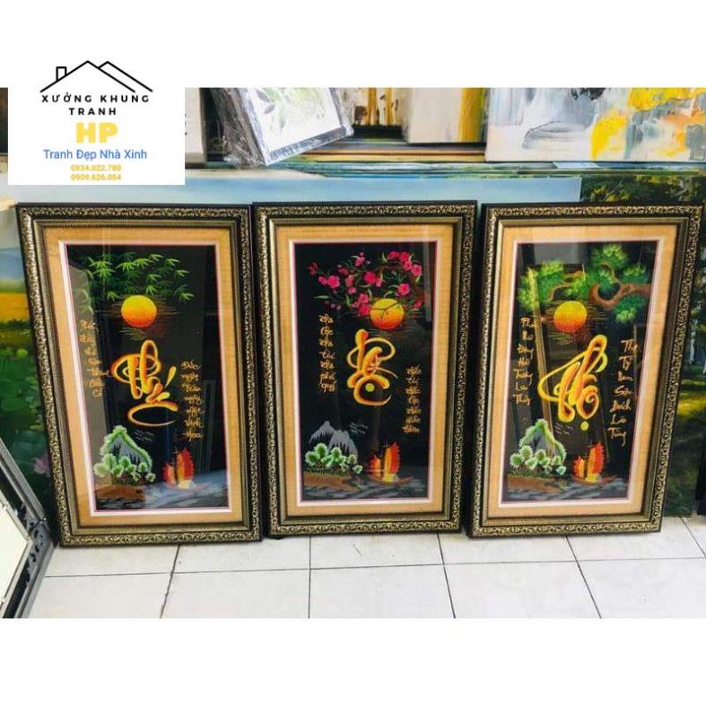 [HP][BD] Tranh thêu chỉ lụa Phúc Lộc Thọ ( tranh thêu sẵn chưa khung )