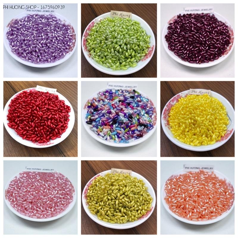 20gr hạt cườm lúa nhựa 6mm nhiều màu trang trí áo