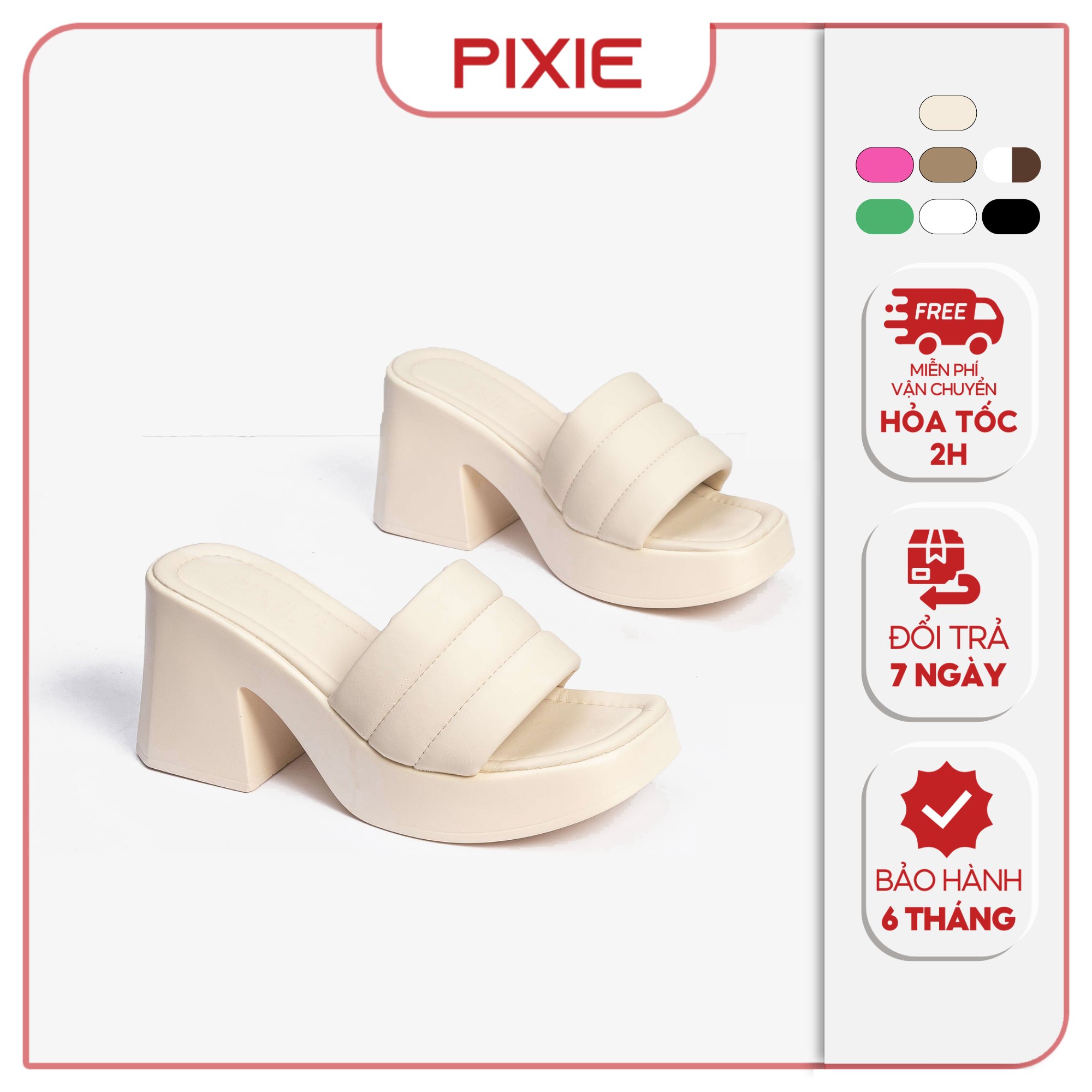 Guốc Cao Gót 7cm Quai Kẻ Ngang Pixie E245