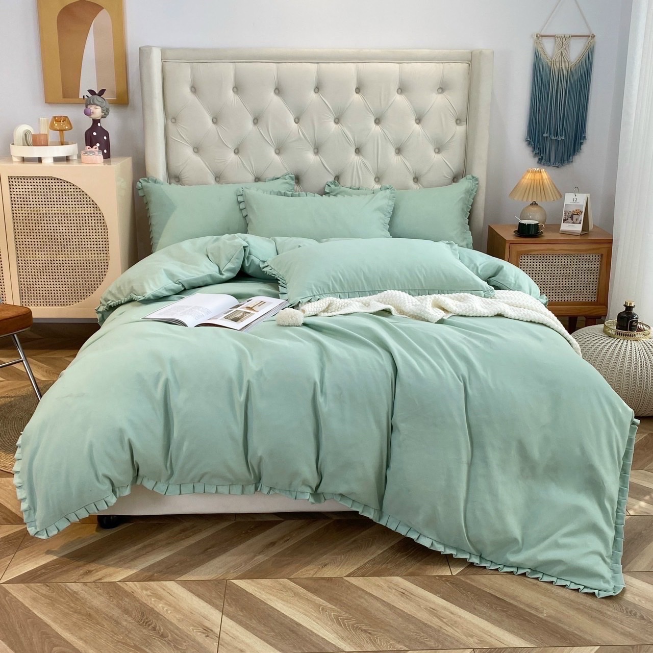 Bộ chăn ga gối cotton bèo - set 4 món hàng đẹp.