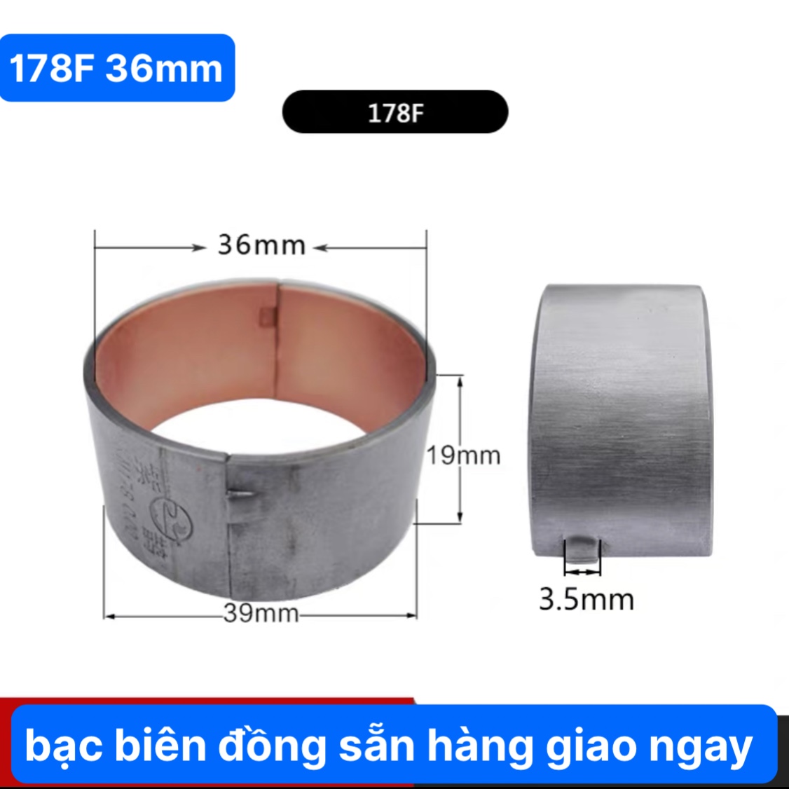 Bạc biên đồng máy cày 178f 36mm giá 1 đôi bạc biên loại tốt màu đồng