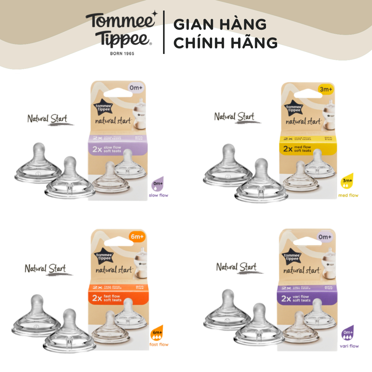 Núm Ty Silicon Siêu Mềm Tự Nhiên Cho Bé Tommee Tippee Natural Start (Vỉ Đôi, Tách Lẻ)