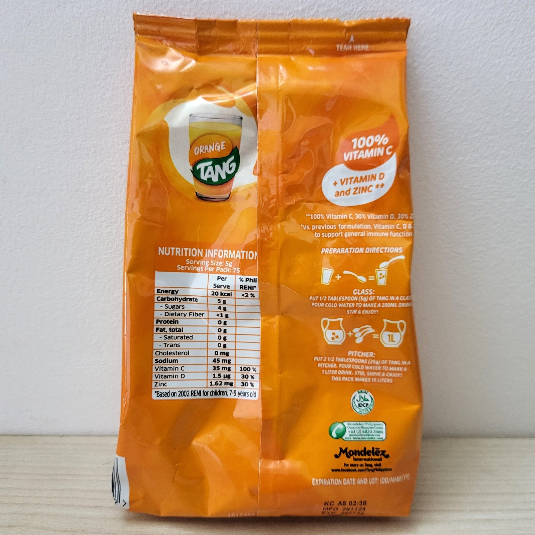 TANG (gói CAM 375g) BỘT CAM HÒA TAN Mondelez Orange Powder (HALAL)