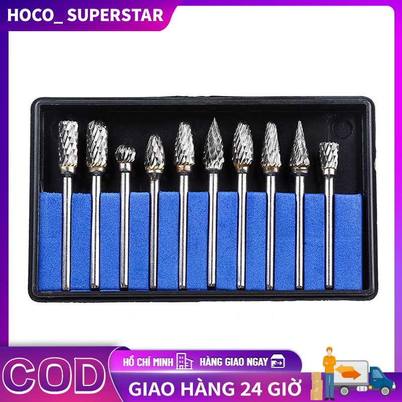 10 cái đầu mài thép vonfram bộ mũi khoan cacbua, mũi khoan kim cương dụng cụ khắc gỗ dụng cụ quay bộ mũi khoan mini
