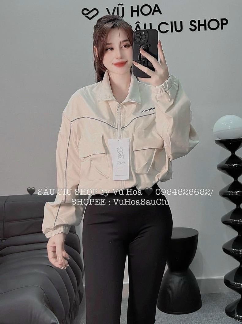 Áo khoác dù nữ khoác lửng bomber nữ dáng ngắn croptop - áo gió lửng 2 lớp phối túi hộp unsiex tp882