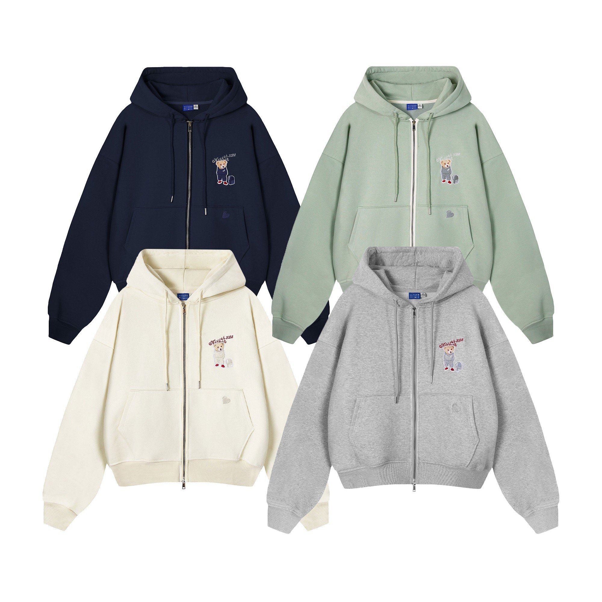Aither Studio Áo Bear Hoodie Zip form Boxy
