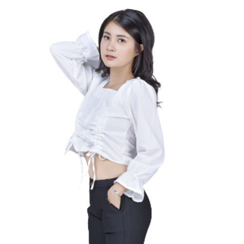 [HCM][Áo+quần]Áo Kiểu Nữ Tay Dài Dây Rút Hai Bên Hông vá quần kaki co giản  Thời Trang Mới Phong Cách Hàn Quốc Av 139