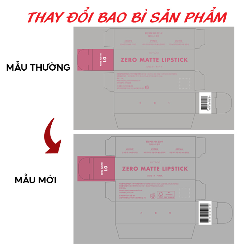 [NEW] [MUTERAL NUDE] Son Thỏi Lì Cao Cấp Hàn Quốc Romand New Zero Matte Lipstick 3g