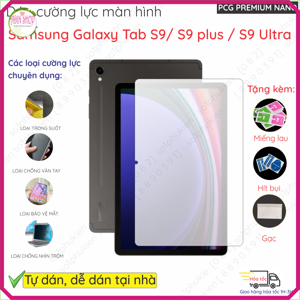 Dán màn hình cường lực samsung galaxy tab s9 5g / s9+ 5g / s9 ultra / s9 fe/ s9 fe+ nano dẻo trong suốt